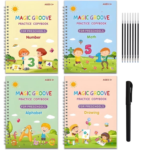 Estbridg Livres d'Écriture Rainurés pour Garçon Fille Cahiers d'Exercices d'Écriture Réutilisables Livre d'Exercices d'Écriture Réutilisable Cahiers d'Exercices d'Écriture pour Tracer et Apprendre Activités Cadeau pour la Famille 4 Livres wi