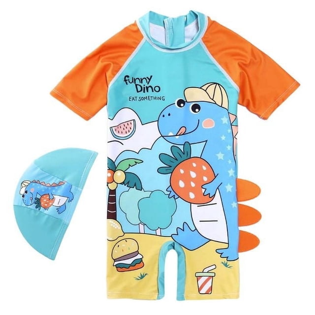 Kids Boys Summer Swim Trunks Boy 2 Pieces Short Sleeve Cartoon Cute Student Swimsuit Spring Beach Bathing Suits 3-4T