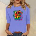 thumbnail image 1 of Qertyioot Valentine Cadeau pour Femmes, Mode Manches Trois-Quarts Col Rond Rétro Imprimé de Noël Haut Ample Blouse Manches Trois-Quarts, 1 of 4