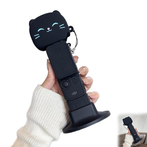 Cute Cat Silicone Case for Osmo Pocket 4 with Matching Anti-Lost Lanyard, Shockproof Protective Cover for Pocket Camera, Travel Camera Protector for Vlog Shooting