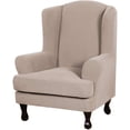 thumbnail image 1 of 2 Piece Super Stretch Stylish Furniture Cover/Wingback Chair Cover Slipcover Spandex Jacquard Checked Pattern, Super Soft Slipcover Machine Washable/Skid Resistance (Wing Chair, Sand), 1 of 7