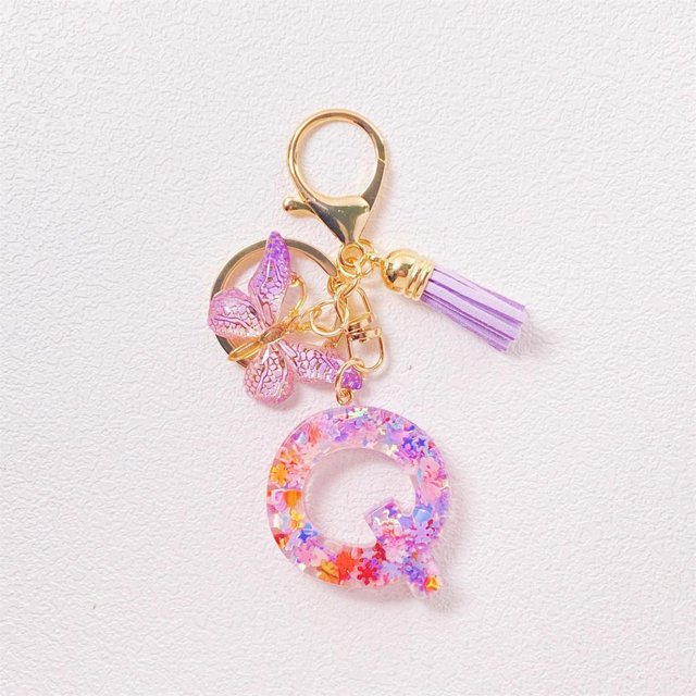 Feltree Initial Letter Keychains for Women Tassel Purple Cute Car Keychain for Wallet Backpack Bag