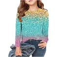 thumbnail image 2 of Girls Tshirts Spring Summer Long Sleeve Gradient Sequin Printed Round Neck Flash Shirt Girls Tops Light Pink 2-3Years, 2 of 4