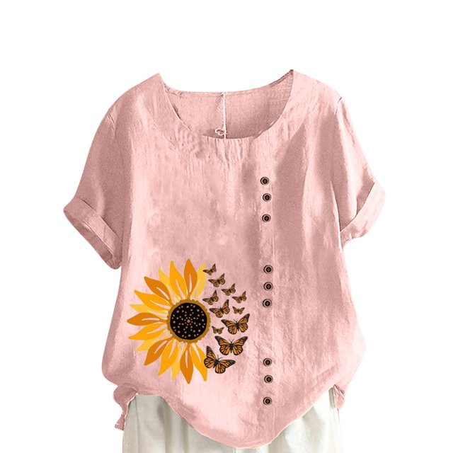 CEHVOM T-Shirt Ample Décontracté d'Été pour Femme à Col Rond, Manches Courtes, Imprimé Floral