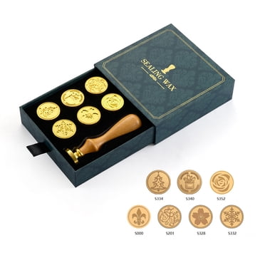 Wax Seal Stamp Kit Retro Vintage Sealing Wax Stamp Wooden Handle Replaceable Stamp Head with Gift Box for Cards Envelopes Wedding Invitations Postcard Gift Packaging