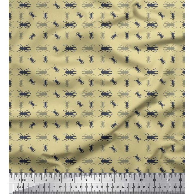 Soimoi Beige Cotton Poplin Fabric Insect Fabric Prints By Yard 56 Inch Wide