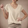 thumbnail image 2 of T-shirts d'Été pour Femmes à Col en V, Manches Courtes, Hauts Décontractés, Couleur Unie, T-Shirts Basiques, 2 of 4