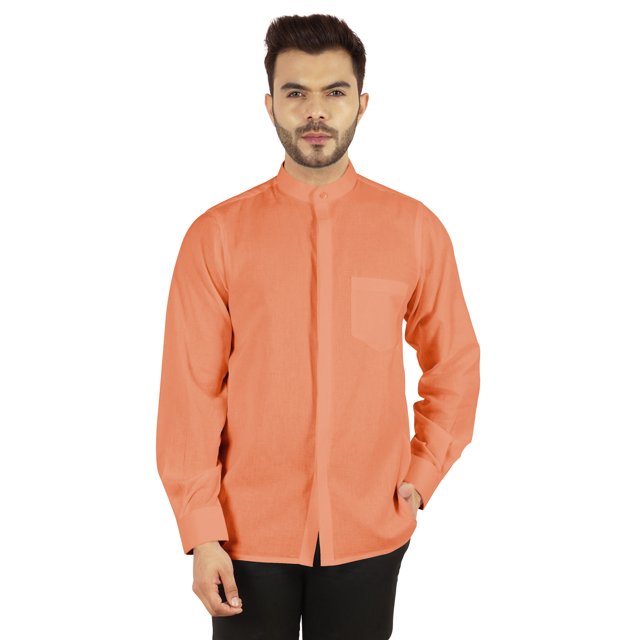 Bestman Solid Button-Down Shirt For Mens Chinese Collar Front Placket Formal Shirts