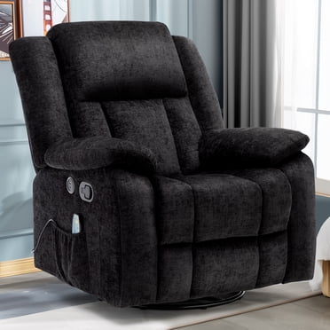 Korser Massage Swivel Rocker Recliner Chair with USB Ports Chenille for Living Room,Black