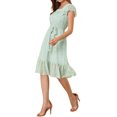 thumbnail image 4 of INSPIRE CHIC Robe pour Femme Florale à Encolure Carrée Manches Volantées Style Casquette Midi à Volants Robe d'Invitée de Mariage S Bleu Pâle, 4 of 6