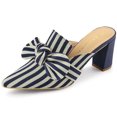 thumbnail image 1 of BLISSFUL STEP Women's Stripe Bow Block Heel Slides Mules, 1 of 5