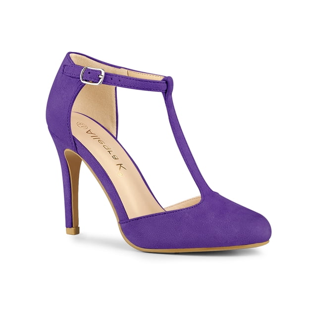BLISSFUL STEP Chaussures pour Femmes Bout Rond Talon Aiguille Sandales à Bride en T Violet 10