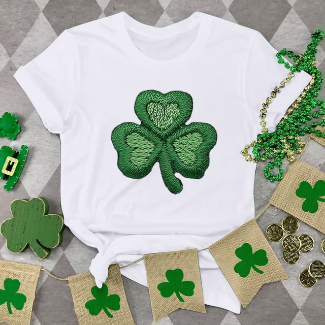 Chandail de la Saint-Patrick pour Femme, Col Rond Décontracté, Manches Courtes, T-shirt Imprimé Arbre de Noël, Haut, Chandails de la Saint-Patrick pour Femmes