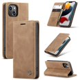 thumbnail image 1 of CaseMe Leather for iPhone 13 Mini Case, Flip Wallet Leather Case with Card Holder Magnetic Closure Shockproof Kickstand Protective Phone Cases Cover for iPhone 13 Mini,Brown,For iPhone 13 Mini, 1 of 11