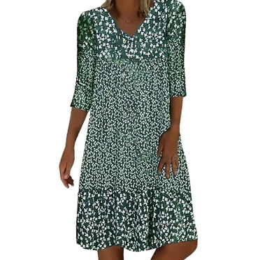 Robe Maxi 2025 pour Femmes Dames Robe en Denim Col Rond à Pois Imprimée Robe à Boutons devant Sans Manches Ligne A Plissée Portefeuille Robes pour Femmes Été Ample Froncée Fluide Décontractée Robe Débardeur