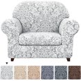 thumbnail image 1 of Subtrex Housse Extensible 2 Pcs Lavable pour Fauteuil/coussin d'Amour/sofa/TG-Sofa, Motif Damassé Jacquard, 1 of 6