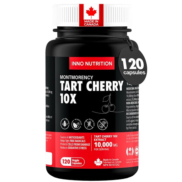 Inno Nutrition Montmorency Tart Cherry 10,000mg 120 Capsules | Uric Acid Cleanse, Joint & Sleep Support | Made in Canada