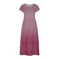 thumbnail image 4 of Meichang Robe d'Été en Coton et Lin à Manches Courtes pour Femme, Col Rond, Coupe Ample, Dégradé, Robe Midi Bohème Décontractée à Imprimé, Robe de Travail Rétro Légère Évasée, Rouge, P, 4 of 5