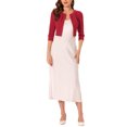 thumbnail image 2 of INSPIRE CHIC Boléro pour Femme à Manches 3/4 Sans Col, Plissé, Ouvert à l'Avant, Cardigan Court TG Rouge, 2 of 6