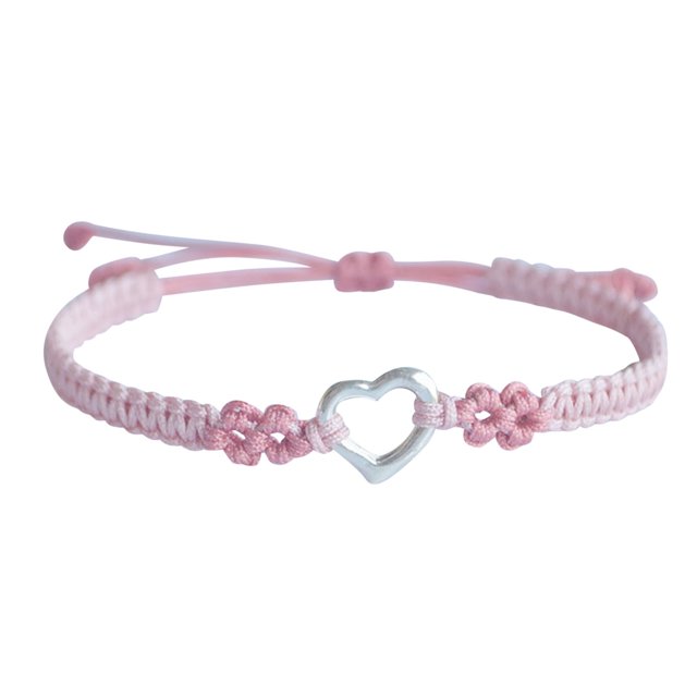 Heart Shape Peach Flower Woven Bracelet Cute Heart Shape Design Adjustable Sliver Transship Bracelets For Womens Girls