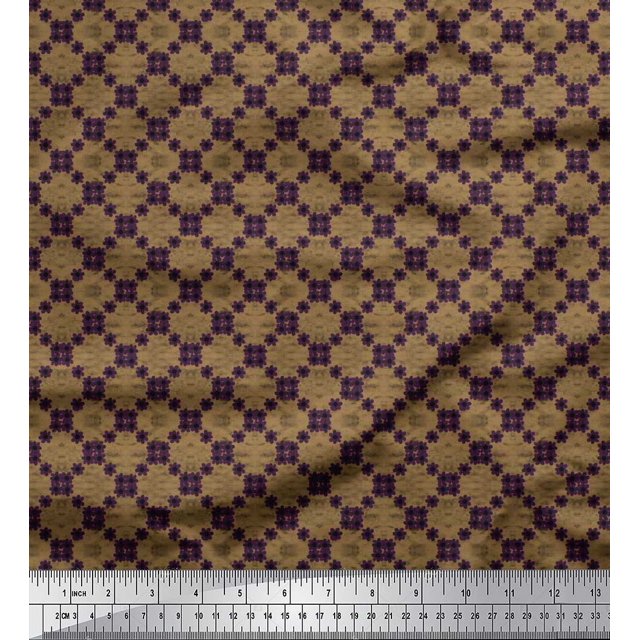 Soimoi polyester Crepe Fabric Check & Floral Artistic Print Fabric by the Yard 42 Inch Wide