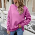 thumbnail image 2 of IROINID T-Shirt à Manches Longues en Polyester Réduit pour Femmes Chemises en Coton pour Femmes Quotidien Nouveau Bas Fendu en Molleton Col Rond Chandail avec Peluche et Chandail Épaissi, Rose Vif, 2 of 8