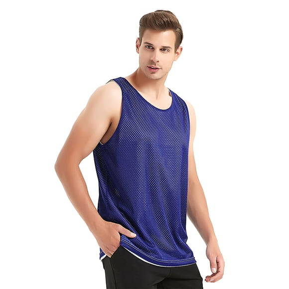 TOPTIE Reversible Basketball Jerseys Men's Tank Top Mesh Tank Lacrosse Jersey for Adult Youth-Purple/White-XXL