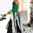 thumbnail image 1 of Jusqu'à 65 % de Rabais! Robes d'Été Mode pour Femmes 2024 Grande Taille Col Contraste de Couleurs Jupe Longue avec Patchwork Robe Imprimée à Épaules Dénudées, 1 of 6