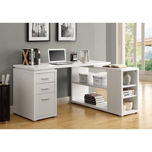 Monarch Specialties Bureau d'ordinateur, Bureau à la maison, Coin, Gauche, Installation droite, Tiroirs de rangement, Forme L, Travail, Ordinateur portable, Stratifié, Blanc, Contemporain, Moderne