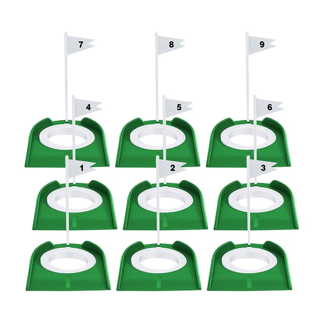 jinwen 9 Pcs Tasse de Golf Intérieure Portable Aide à l'Entraînement avec Drapeau Trou Extérieur Vert