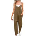 thumbnail image 1 of Summer Jumpsuits for Women Spaghetti Straps Casual Button V Neck Plain Cropped Pants Rompers Outfits with Pockets, 1 of 7