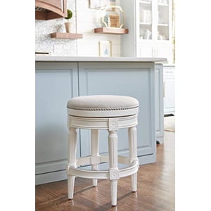 New Ridge Home Goods Chapman 25in. Counter-Height Wood Backless Barstool with Faux-Leather Swivel Seat, Alabaster White