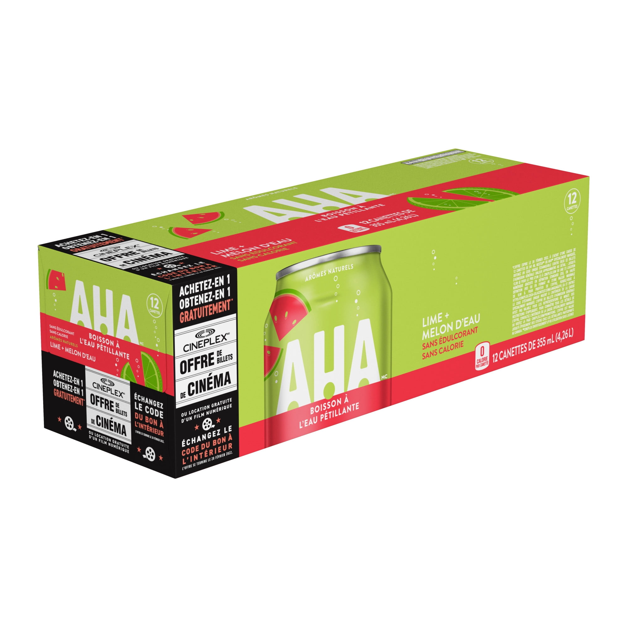 Aha Pastèque au citron vert Fridge Pack Cannettes, 355 mL, 12 Pack