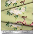 thumbnail image 2 of Soimoi Beige Cotton Jersey Fabric Roses & Bicycle Transport Decor Fabric Printed Yard 58 Inch Wide, 2 of 3