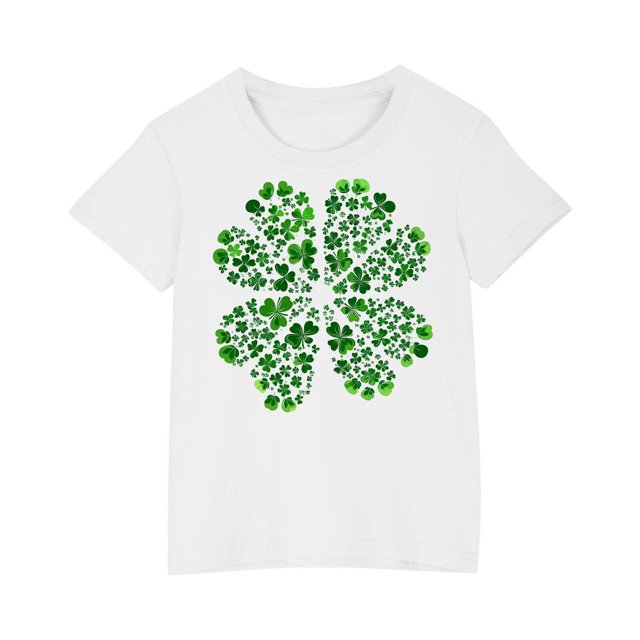 FAIWAD Hauts pour Enfants Garçons Filles Manches Courtes T-Shirt Graphique de la Saint-Patrick Trèfle Mignon Décontracté Col Rond
