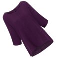 thumbnail image 1 of T-Shirt pour Femme, Couleur Unie, Haut Décontracté, Court, Col Rond, Manche Courte, Blouse en Lin, Violet, P, 1 of 7