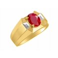 thumbnail image 3 of RYLOS Men's Rings 14K Yellow Gold Rings Classic Designer  9X7MM Oval Gemstone &  Sparkling Diamond Ring Ruby July Birthstone Ring Size 10, 3 of 7