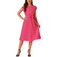thumbnail image 2 of INSPIRE CHIC Robe Plissée pour Femme Col Ras du Cou Sans Manches Taille à Nouer Robes Trapèze m Rose Vif, 2 of 5