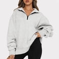 thumbnail image 1 of LSLJS Chandail à Demi-Glissière pour Femmes, Coupe Ample, Manches Longues, Col, Épaules Tombantes, Uni, Veste à Fermeture Éclair 1/4, Chandails à Enfiler pour Femmes ( Gris, P ), 1 of 7