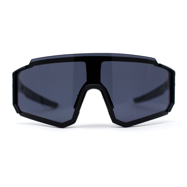 Mens Oversize Trendy Futuristic Wrap Half Rim Sport Plastic Sunglasses All Black