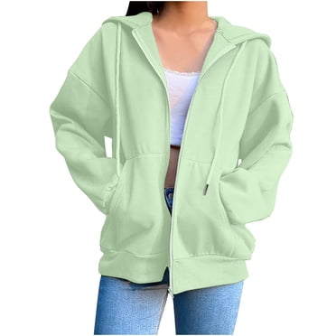 Pisexur Chandails à Capuche pour Femmes 2024 Mode Couleur Unie Chandail à Capuche à Fermeture à Glissière Manches Longues Cordon de Serrage Chandail Surdimensionné pour Femmes Décontracté Manteaux Trench Amples Grande Taille Vestes à Capuche avec Poches P-3TG
