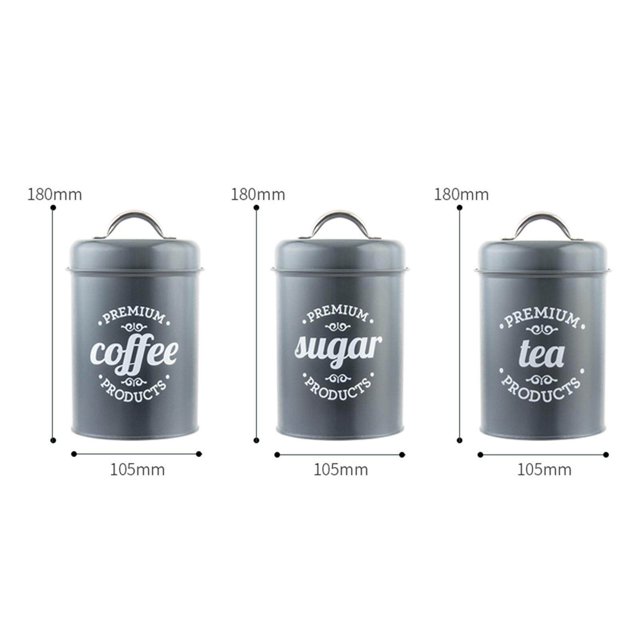 fastboy Ensemble de Boîtes de Rangement pour Aliments de Cuisine 3 Pcs Café Thé Sucre Boîtes Grises