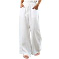 thumbnail image 1 of Pantalon Grand en Lin pour Femmes, Taille Élastique à Cordon, Palazzo Décontracté avec Poches, 1 of 6