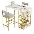 thumbnail image 1 of BeesClover Dining Table Set for 2 with 3 Storage Shelves, 3-Piece Counter Height Kitchen Table Set with 2 Upholstered Bar Stools, Bar Table and Chairs Set for Small Space, 1 of 8