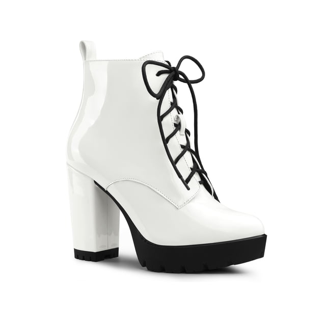 Unique Bargains Bottes de Combat à Plateforme à Lacets à Talon Épais à la Cheville pour Femmes