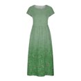 thumbnail image 4 of Meichang Robe d'Été en Coton et Lin à Manches Courtes pour Femme, Col Rond, Coupe Ample, Dégradé, Robe Midi Bohème Décontractée à Imprimé, Robe de Travail Rétro Légère Évasée, Vert, TG, 4 of 5