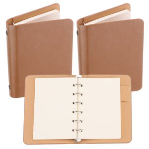 REGALWOVEN 6 Couvre-bête, paquet de 2 A7 Carnet de notes en cuir Binder Loose Leaf Planner avec 100 Feuilles Papier, marron