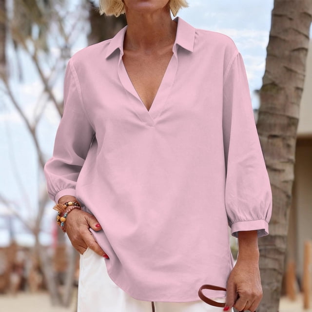 Jacenvly Hauts pour Femmes Liquidation Chemise à Manches Longues Col Porte Tube Régulier Couleur Unie Haut pour Femme Chemise Hauts pour Femmes Manches Longues