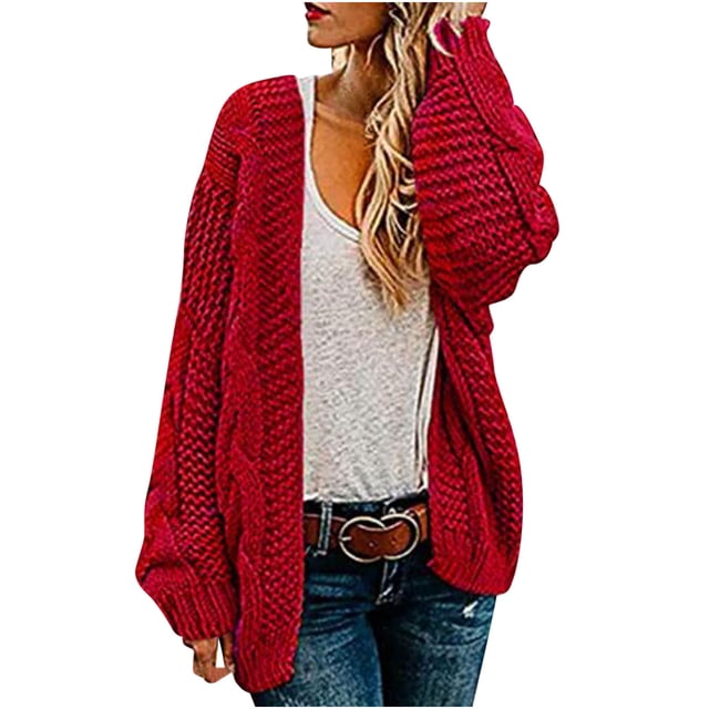 LOVZFMLL Cardigan for Women's Cardigan Color Coarse Knit Loose Oversized Knitwear
