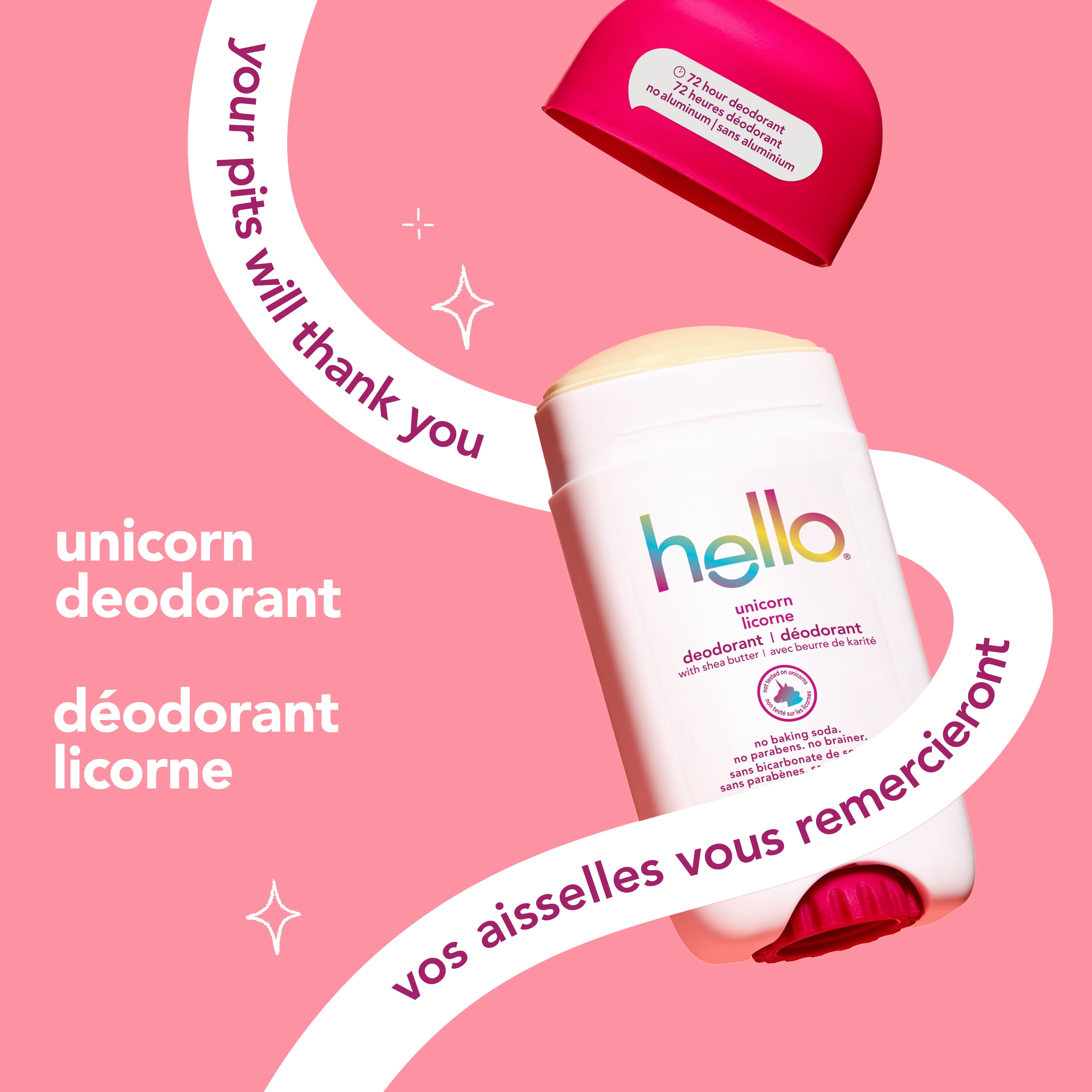 déodorant sans aluminium hello Licorne, beurre de karité, végétalien, bâton déodorant de 73 g